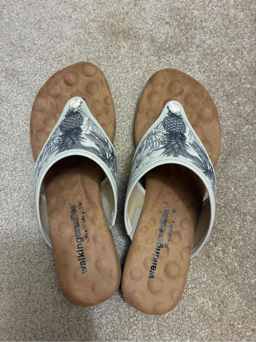 Walking Cradles Tan Sandals with White Pineapple-Print Thong Strap